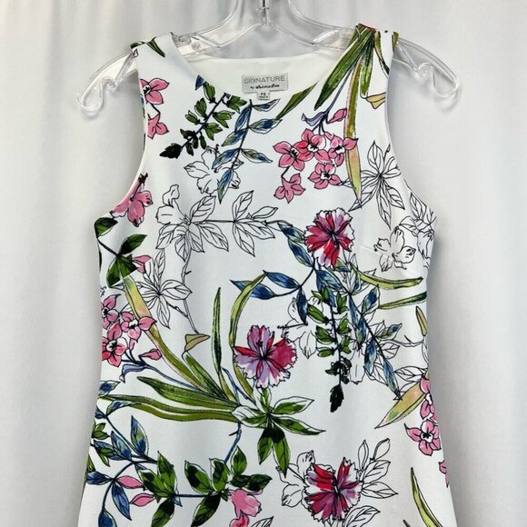 Signature Womens A Line Dress Multicolor Floral Stretch Knit Petites S Petite - Picture 2 of 10